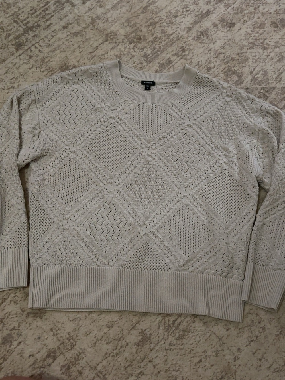Express Women’s Medium Ivory Open Knit Textured Crewneck Sweater Pullover